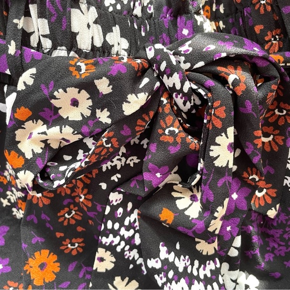 LuLaRoe Paper Bag Shorts Ella - Orange Purple Floral Black Small Bow Belt NWT - Picture 4 of 11